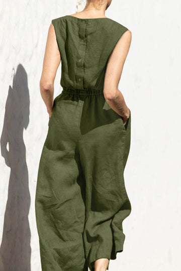 Damer ärmlös elastisk midja vida ben jumpsuit